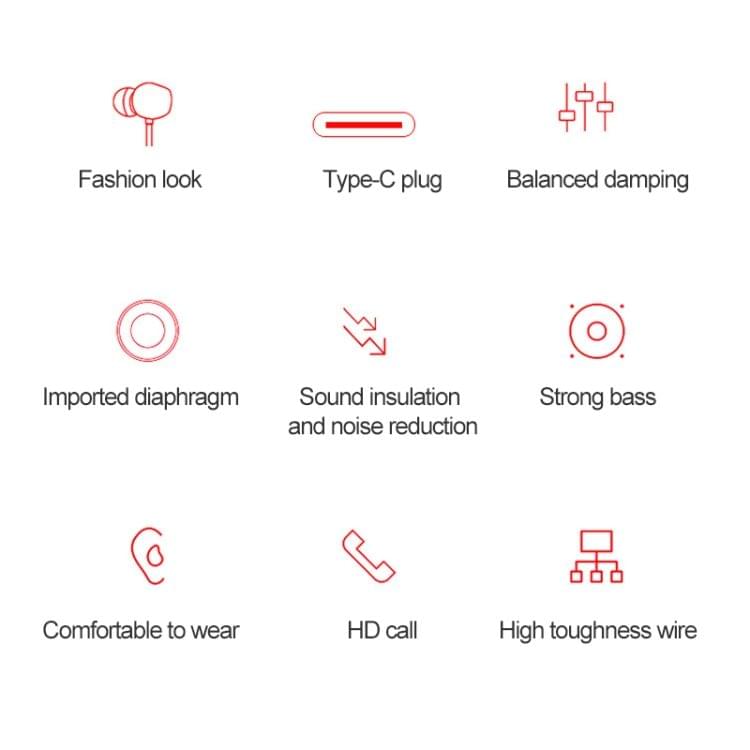 8163  USB-C / Type-C Interface Mega Bass In Ear Wired Earphone with Mic (White)