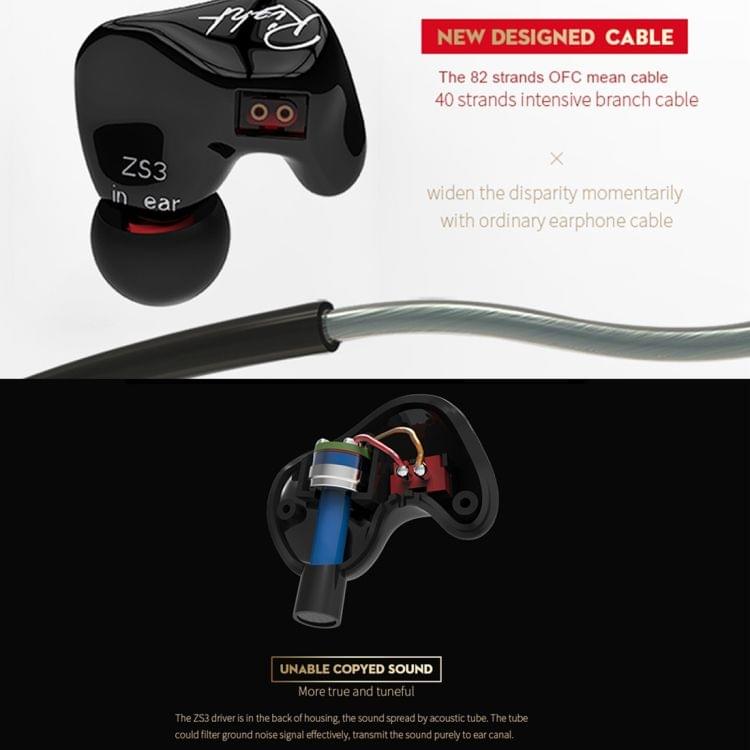 KZ ZS3 1.2m 3.5mm Hanging Ear Sports Design In-Ear Style Wire Control Earphone