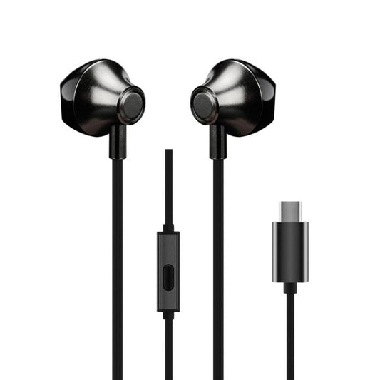 VT-1 USB-C / Type-C Interface HIFI Wire-controlled Wired Stereo Earphone (Black)