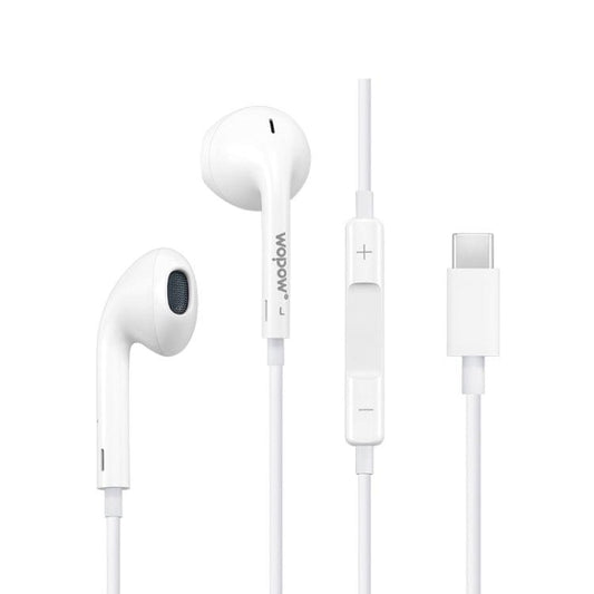 WOPOW EM216 USB-C / Type-C Interface Wire-controlled Stereo Earphone for Huawei P20 / Xiaomi 5s (White)