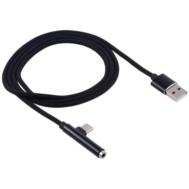 Type-C Male + USB to 3.5mm Female Cloth Earphone Audio Adapter Cable(Black)