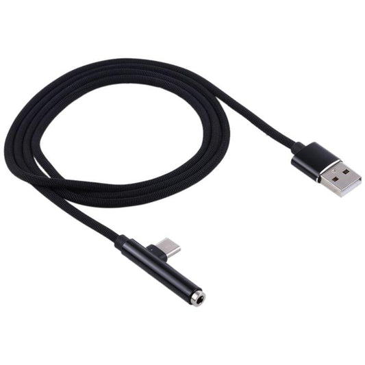 Type-C Male + USB to 3.5mm Female Cloth Earphone Audio Adapter Cable(Black)