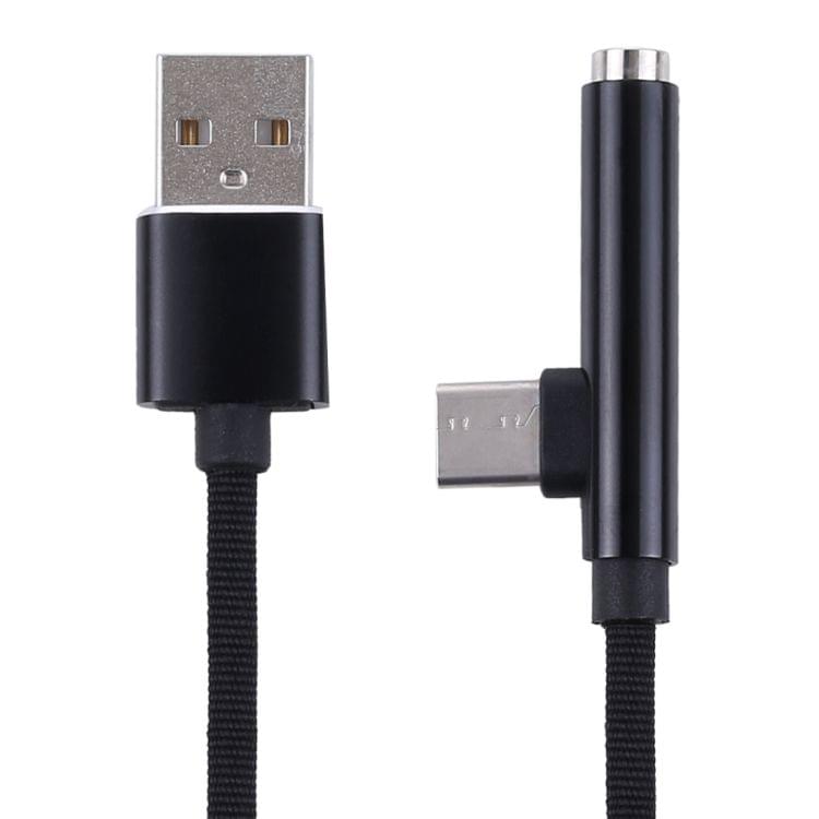 Type-C Male + USB to 3.5mm Female Cloth Earphone Audio Adapter Cable(Black)
