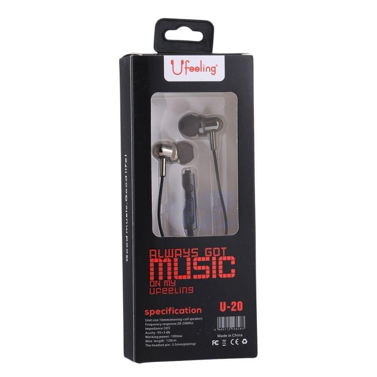 U-20 1.2m Bass Stereo Sound In-ear Wire Control Earphone with Mic