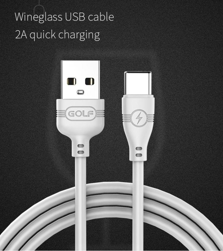 GOLF GC-63t Wineglass Style USB-C / Type-C to USB 2A Fast Charging USB Data Cable for Galaxy S8 & S8+ / LG G6 / Huawei P10 & P10 Plus / Xiaomi Mi 6 & Max 2 and other Smartphones (White)