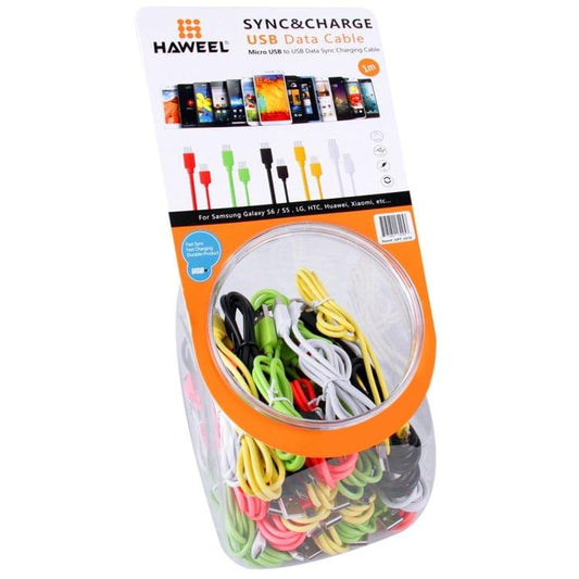 35 PCS Mixed Colors HAWEEL 1m High Speed 35 Cores Micro USB to USB Data Sync Charging Cable Kits with Candy Cans Package