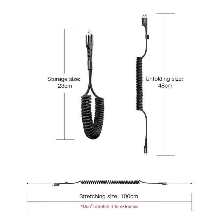Baseus CATSR-01 2A Fish-eye USB to USB-C / Type-C Spring Charge and Data Cable, Cable Length: 1m