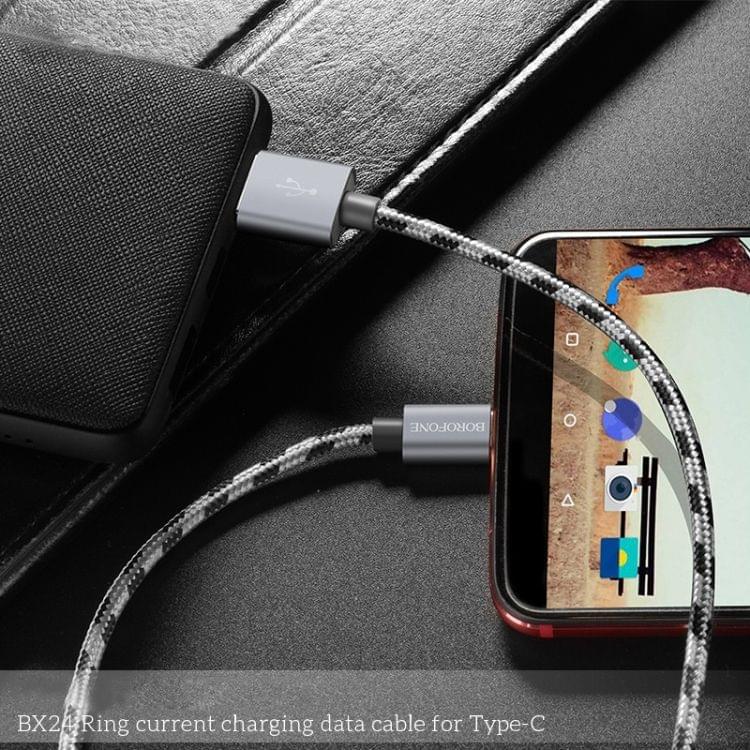 Borofone BX24 Ring Current USB-C / Type-C to USB Weave Charging Data Cable for Galaxy S8 & S8+ / LG G6 / Huawei P10 & P10 Plus / Xiaomi Mi 6 & Max 2 and other Smartphones (Grey)