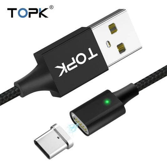 TOPK 2m USB to USB-C / Type-C Magnetic Braided Fast Charging Sync Data Cable (Black)