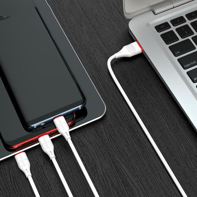 Borofone BX17 Enjoy 3 in 1 2A Micro USB + 8 Pin + USB-C / Type-C to USB Fast Charging Cable (White)