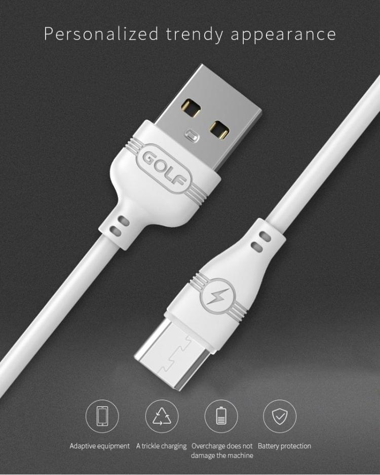GOLF GC-63m Wineglass Style Micro USB to USB 2A Fast Charging USB Data Cable for Galaxy, Huawei, Xiaomi, HTC, Sony and Other Smartphones (White)