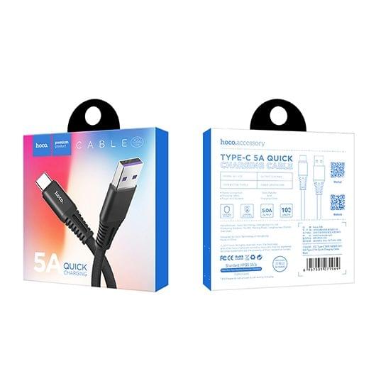 hoco X22 5A USB-C / Type-C Interface Fast Charging Nylon Braided Data Cable, Length: 1m (Black)