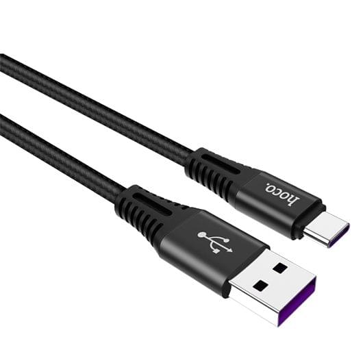 hoco X22 5A USB-C / Type-C Interface Fast Charging Nylon Braided Data Cable, Length: 1m (Black)