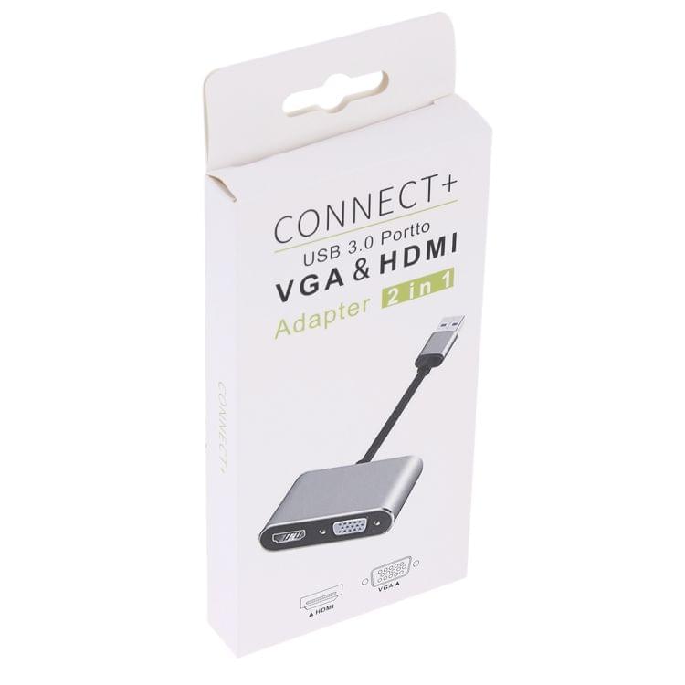 2 in 1 USB 3.0 to HDMI + VGA Adapter (Silver)