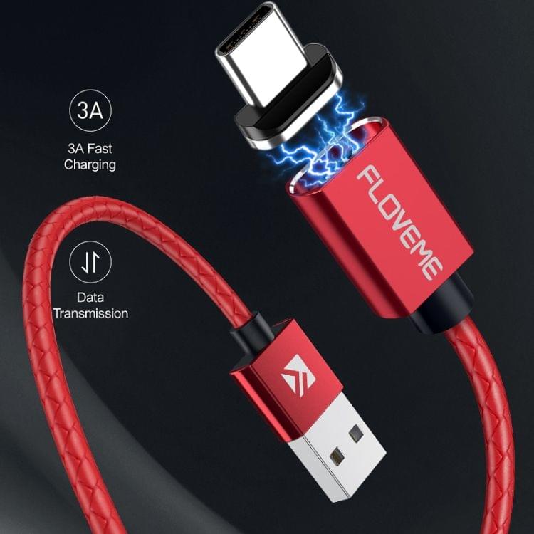 FLOVEME 1m 3A USB to USB-C / Type-C Magnetic Embossed PET Fast Charging & Data Cable