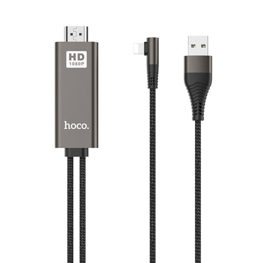 hoco UA14 L-type 8 Pin Interface to HDMI 1080P HD Same Screen Transmission Armor Braided Data Cable, Length: 2m (Black)