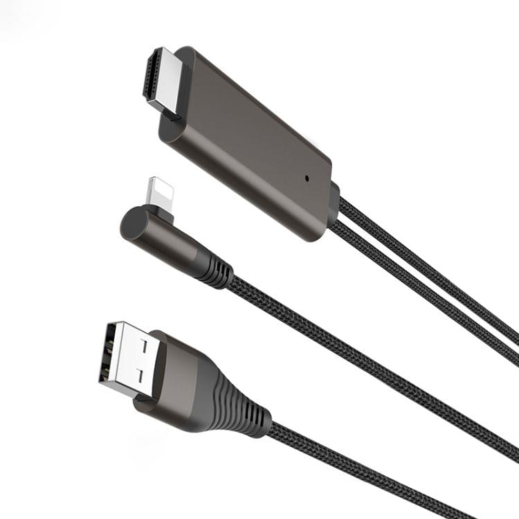 hoco UA14 L-type 8 Pin Interface to HDMI 1080P HD Same Screen Transmission Armor Braided Data Cable, Length: 2m (Black)