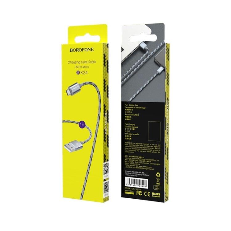 Borofone BX24 Ring Current Micro USB to USB Weave Charging Data Cable for Galaxy, Huawei, Xiaomi, HTC, Sony and Other Smartphones (Grey)