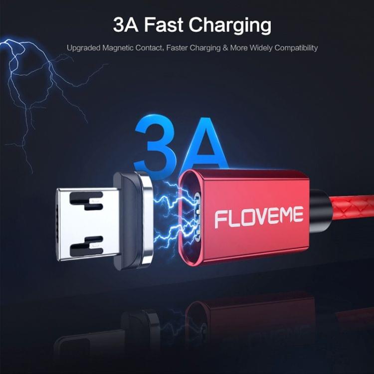 FLOVEME 1m 3A USB to Micro USB Magnetic Embossed PET Fast Charging & Data Cable