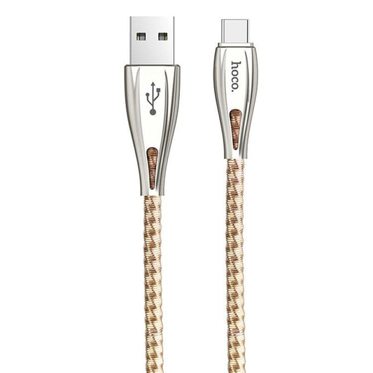 hoco U56 2.4A USB-C / Type-C Interface Metal Armor Charging Data Cable, Length: 1.2m (Gold)