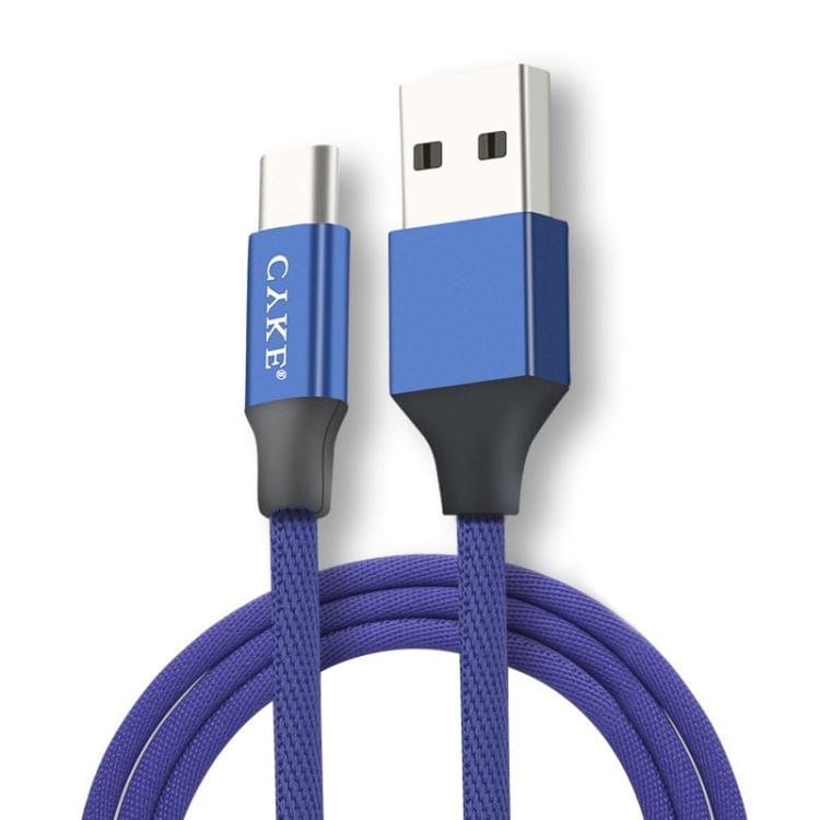 CYKE 2 in 1 2.4A USB-C / Type-C Charging + Transmission Cotton Braided Data Cable, Length: 1m (Blue)