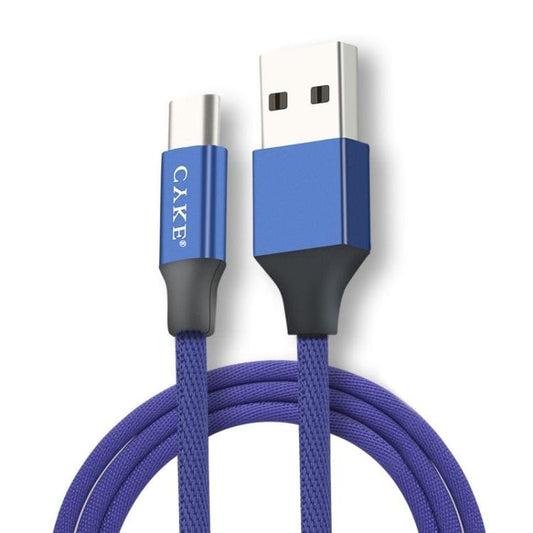 CYKE 2 in 1 2.4A USB-C / Type-C Charging + Transmission Cotton Braided Data Cable, Length: 1m (Blue)