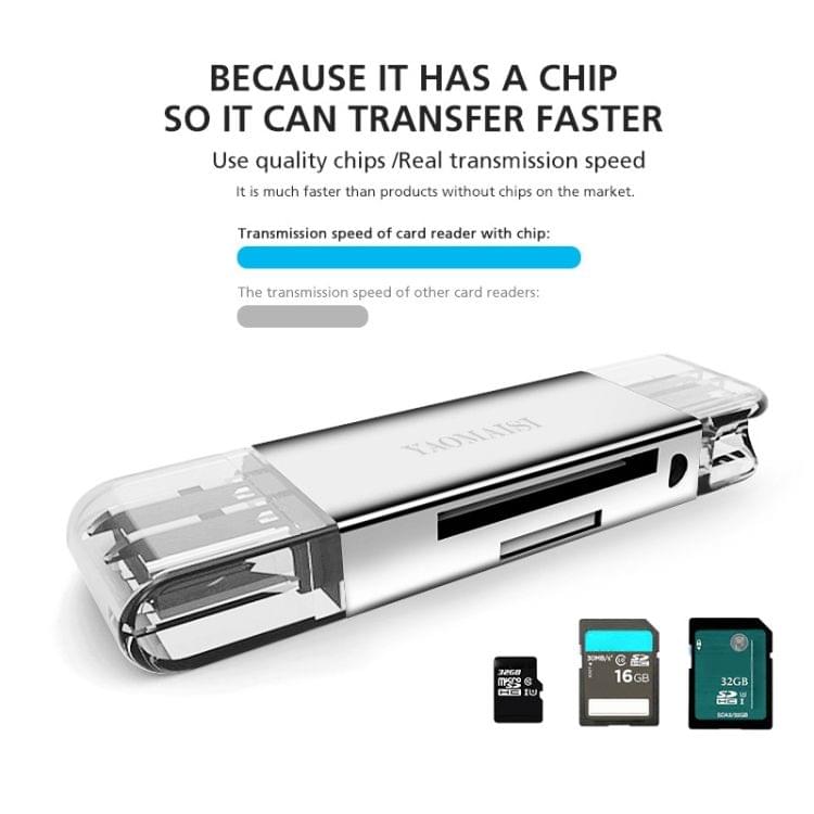 YAOMAISI Q25 2 in 1 USB 3.0 to Type-C Metal Memory Card Reader, Support SD / TF Card(Silver)