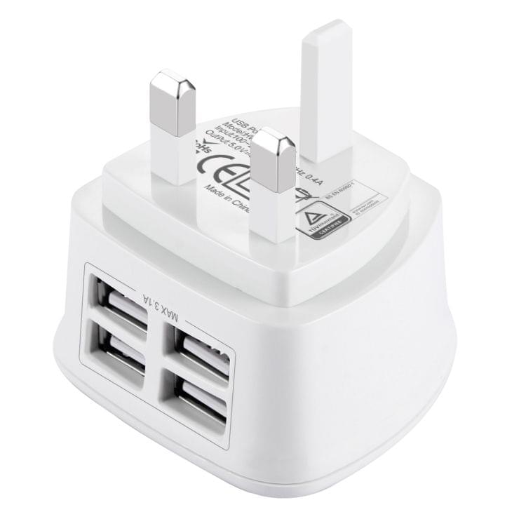 [BS Certification] 9 PCS UK Plug HAWEEL 4 USB Ports Max 3.1A Travel Charger Kits with Display Stand Box