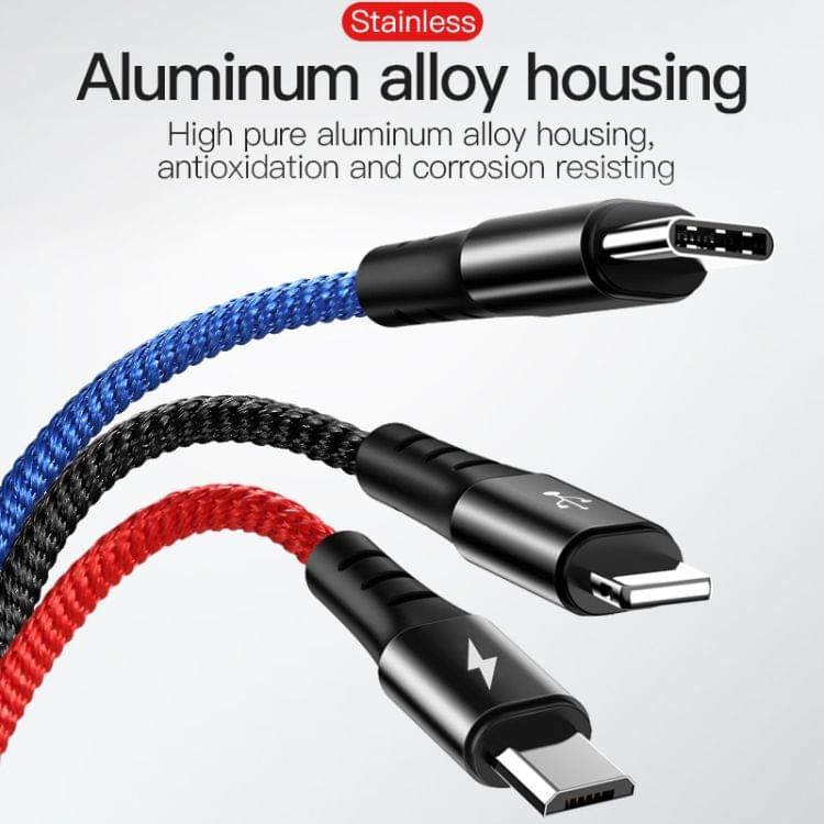 TOTUDESIGN B3BB-013 Hard-edged Series Micro USB + 8 Pin + Type-C / USB-C Charging Cable, Length : 40cm(Black)