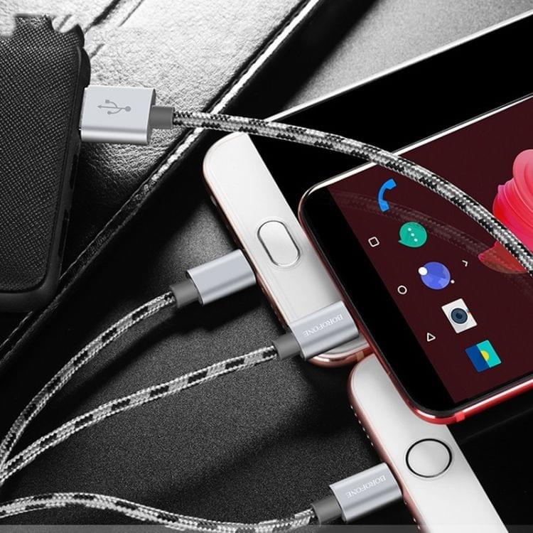 Borofone BX24 Ring Current USB-C / Type-C + 8 Pin + Micro USB to USB Weave Charging Data Cable for iPhone, iPad, Galaxy, Huawei, Xiaomi, HTC, Sony and Other Smartphones (Grey)