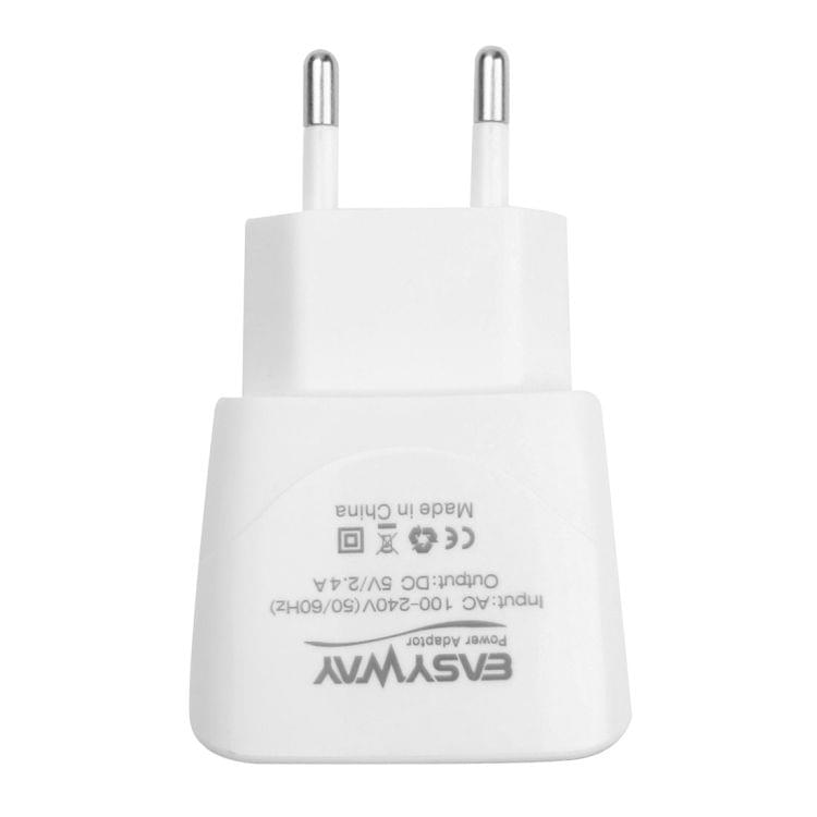 2-Ports 5V 2.4A High Compatibility USB Quick Charger with Micro USB Data Charging Cable, EU Plug