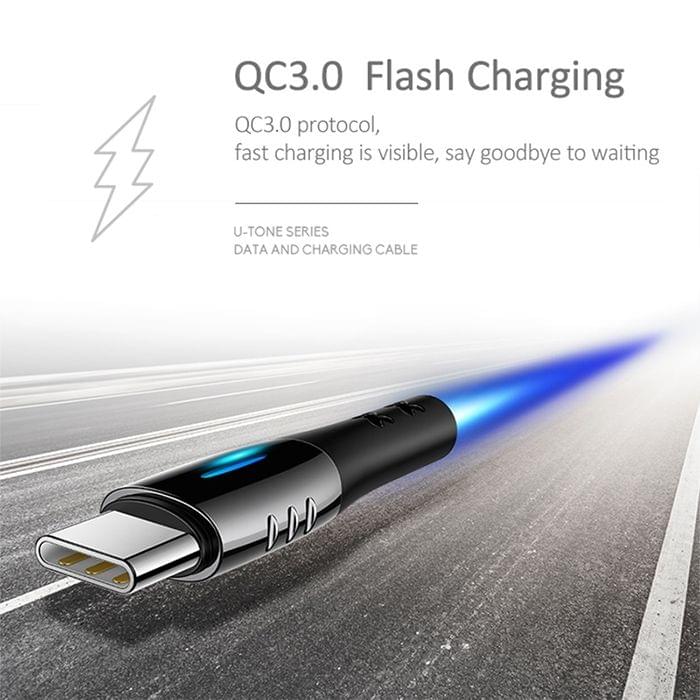 USAMS US-SJ305 1.2m 2A USB to USB-C / Type-C Data Sync Charging Cable with Smart Power-off Function(Black)