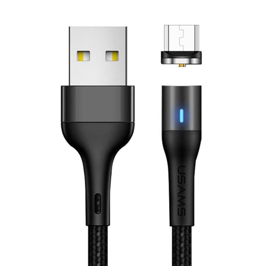 USAMS US-SJ335 U29 2 in 1 Micro USB Charging + Transmission Aluminum Alloy Magnetic Round Connector Data Cable, Length: 1m(Black)