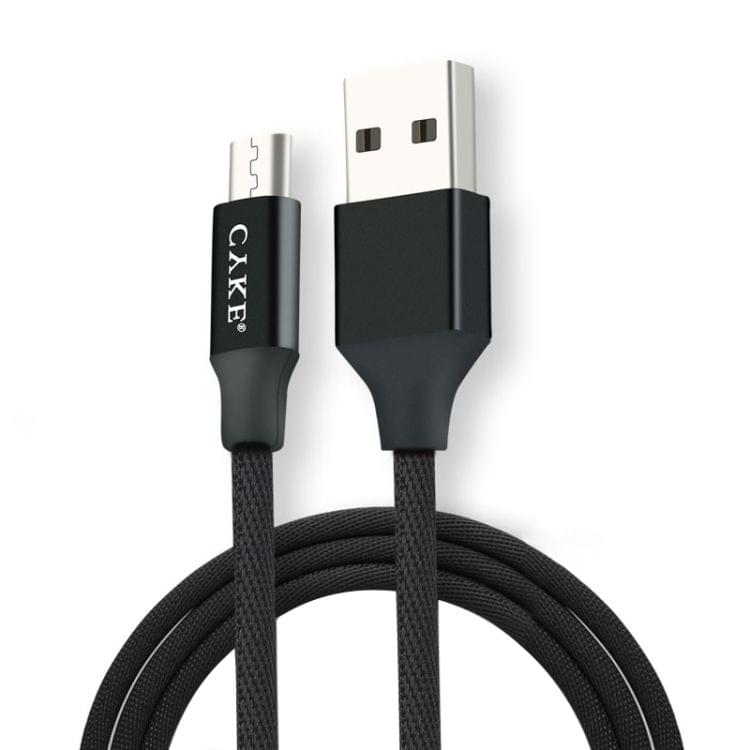CYKE 2 in 1 2.4A Micro USB Charging + Transmission Cotton Braided Data Cable, Length: 1m(Black)