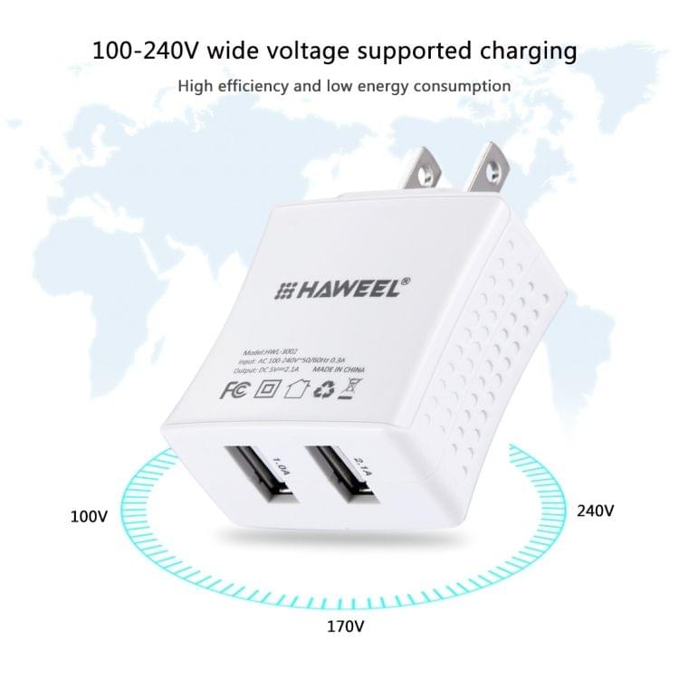 HAWEEL 2 USB Ports Max 3.1A Travel Charger with US Plug