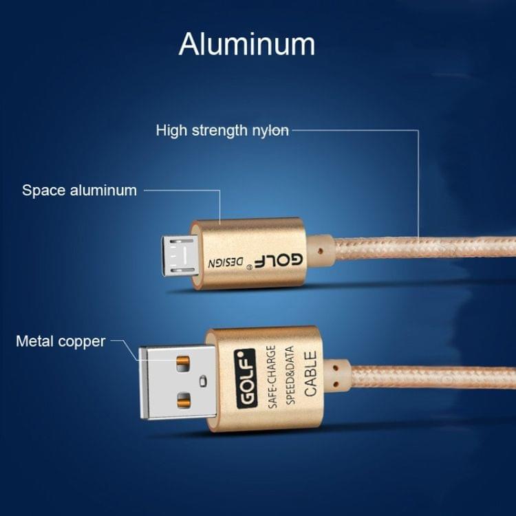 GOLF GC-10m 1.5m Micro USB  to USB Weave Charging Data Cable for Galaxy, Huawei, Xiaomi, HTC, Sony and Other Smartphones (Gold)