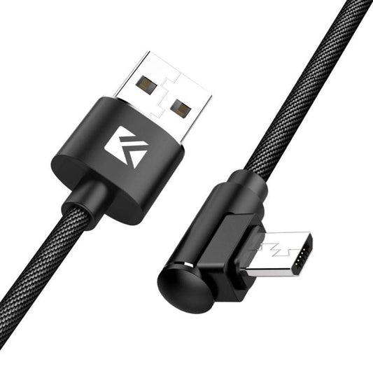 FLOVEME 1m 5V/2.4A USB to Micro USB 90 Degree Elbow L Braided Wire Fast Charging & Data Cable