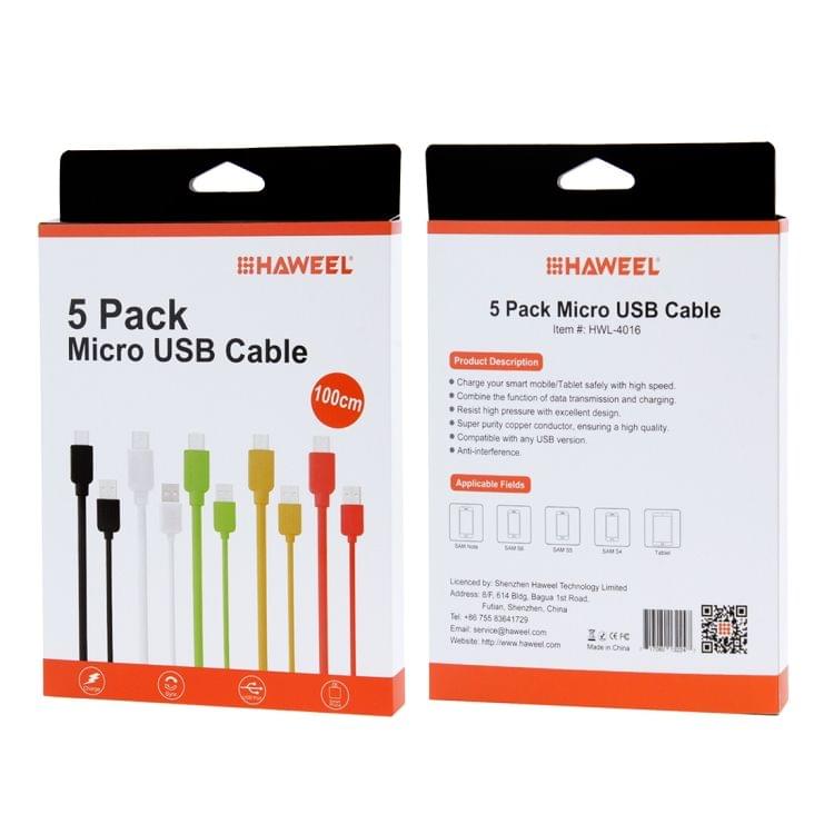 5 PCS Colors HAWEEL 1m High Speed Micro USB to USB Data Sync Charging Cable  Kits