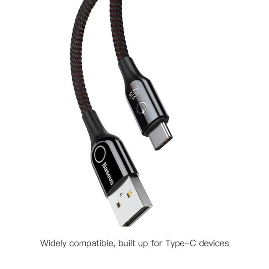 Baseus 1m 3A Smart LED Auto Disconnect USB to Type-C Braided Cord Data Sync Charge Cable