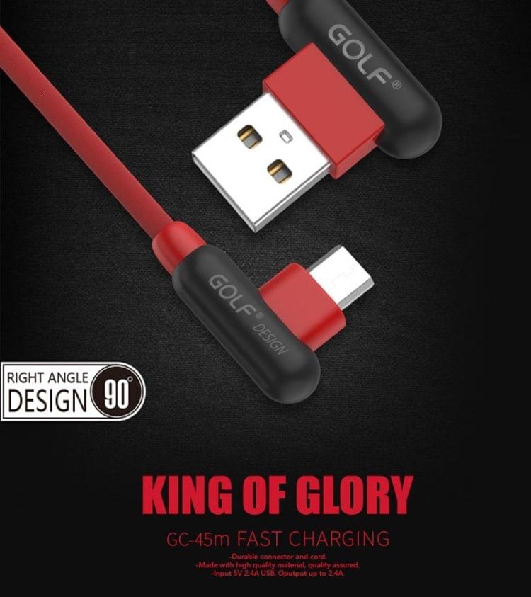 GOLF GC-45m 1m 90 Degree Elbow Micro USB to USB 2.4A Charging USB Data Cable Fast Charging USB Data Cable for Galaxy, LG, Huawei, Xiaomi and other Smartphones (Black)