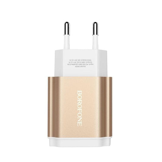Borofone BA9A Dual USB Charger Adapter, EU Plug (Gold)