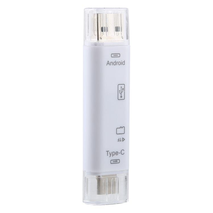 D-188 3 in 1 TF & USB to Micro USB & Type-C Card Reader OTG Adapter Connector(Silver)