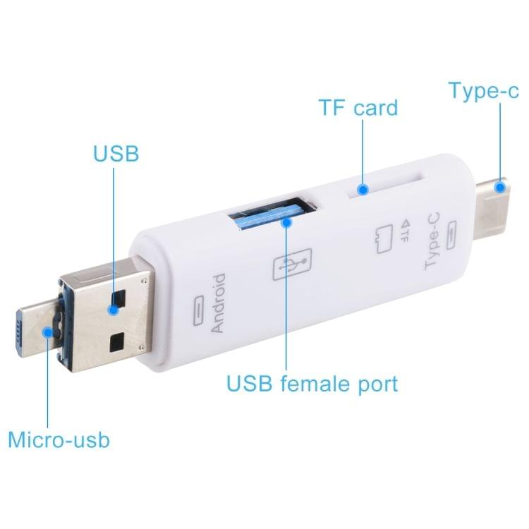 D-188 3 in 1 TF & USB to Micro USB & Type-C Card Reader OTG Adapter Connector(Silver)