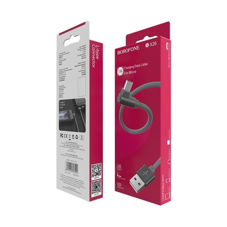 Borofone BX26 Micro USB to USB Elbow Express Charging Data Cable for Galaxy, Huawei, Xiaomi, HTC, Sony and Other Smartphones (Grey)