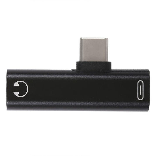 2 in 1 USB-C / Type-C Male to USB-C / Type-C Female 3.5mm Jack Charging Listening Adapter (Black)