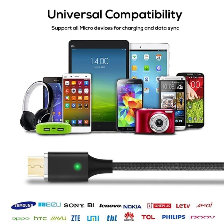 TOPK 2m USB to Micro USB Magnetic Braided Fast Charging Sync Data Cable (Black)