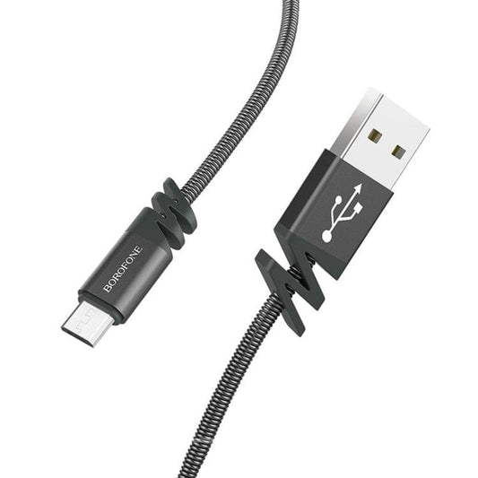 Borofone BX27 Micro USB to USB Dainty Charging Data Stainless Steel Spring Cable for Galaxy, Huawei, Xiaomi, HTC, Sony and Other Smartphones (Grey)