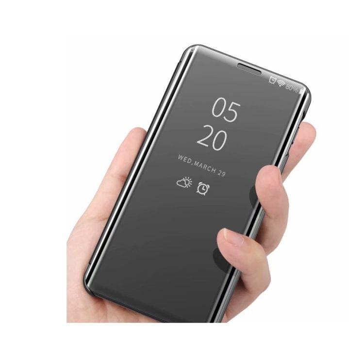 Electroplating Mirror Horizontal Flip Leather Case for Xiaomi Redmi Note 7/Redmi Note 7 Pro with Holder(Black)
