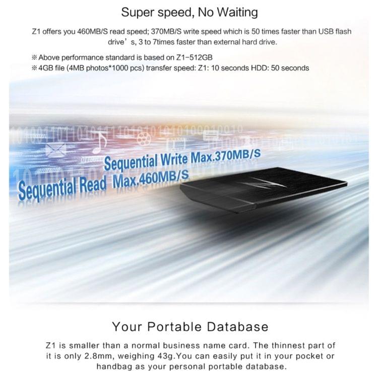 Netac Z1 256G USB3.0 Metal Ultra-thin Portable Hard Disk Mobile Solid State Drive