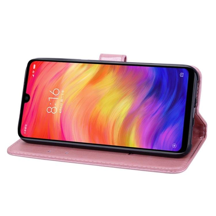 Rose Embossed Horizontal Flip PU Leather Case for Xiaomi Redmi Note 7, with Holder & Card Slots & Wallet(Rose Gold)